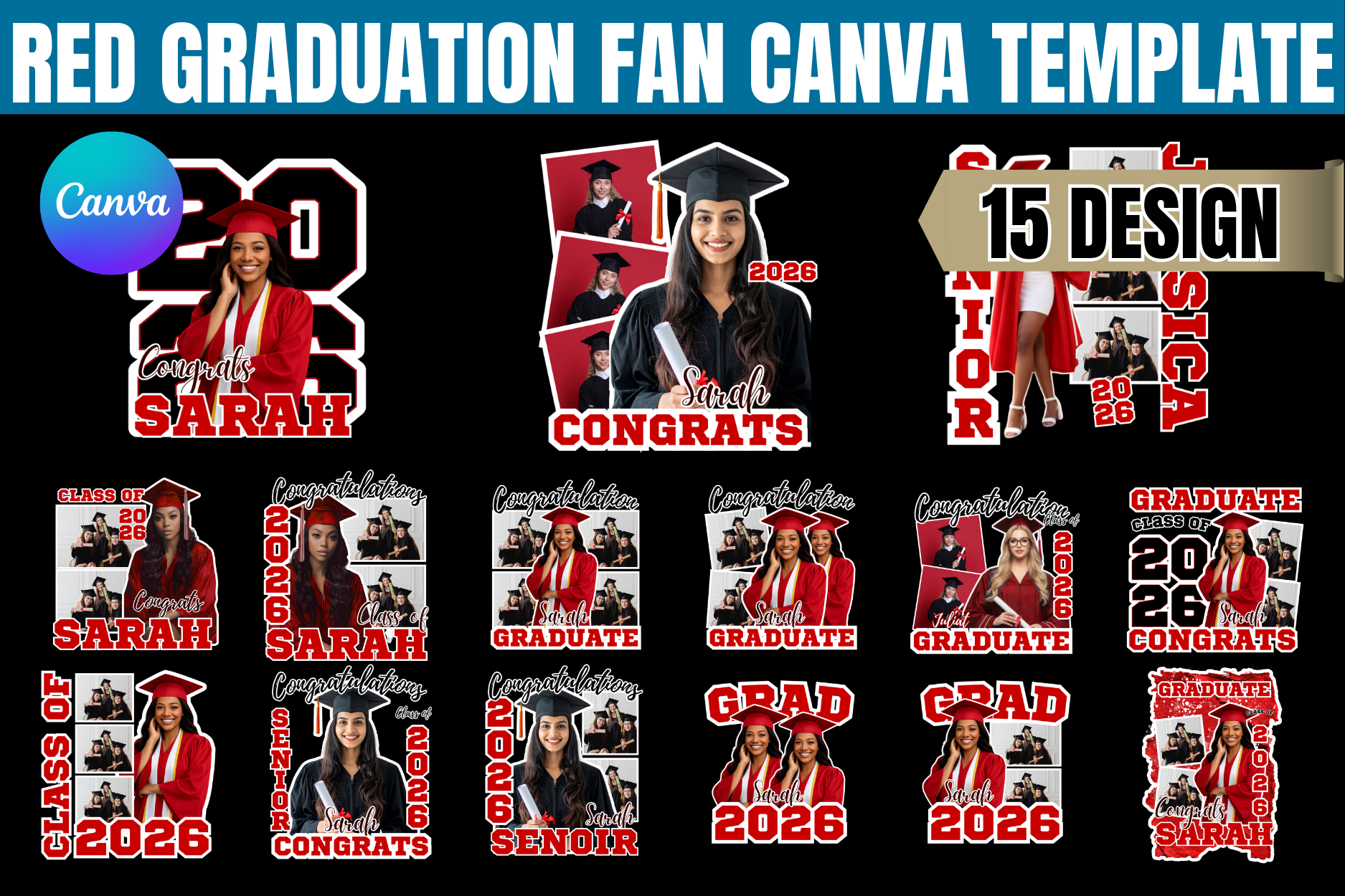 Red Graduation Fan Canva Template Graphic by Gfx Shaown · Creative Fabrica