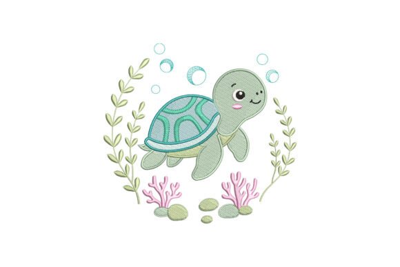 Sea Turtle Swimming Among Seaweed