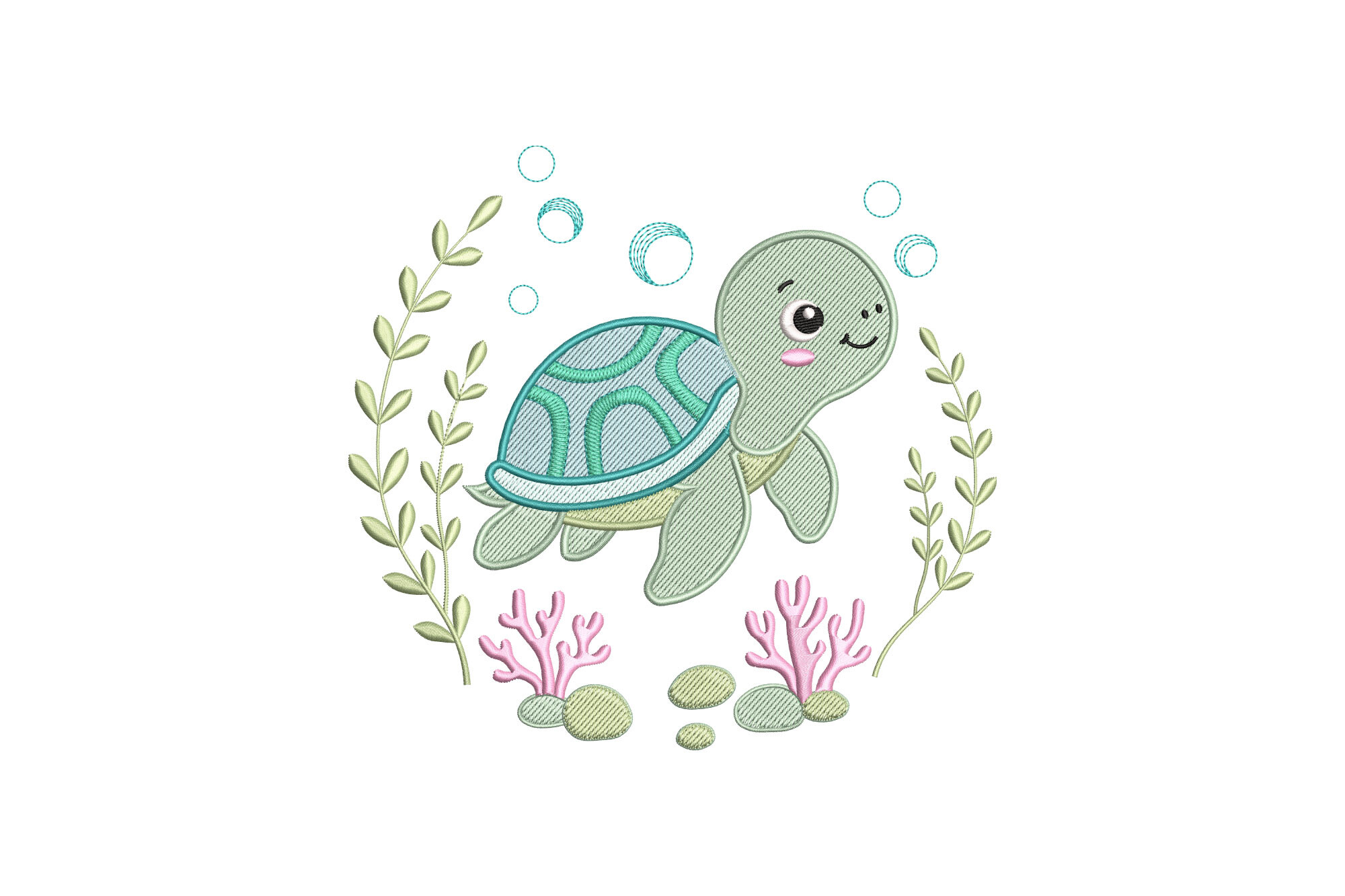 Sea Turtle Swimming Among Seaweed
