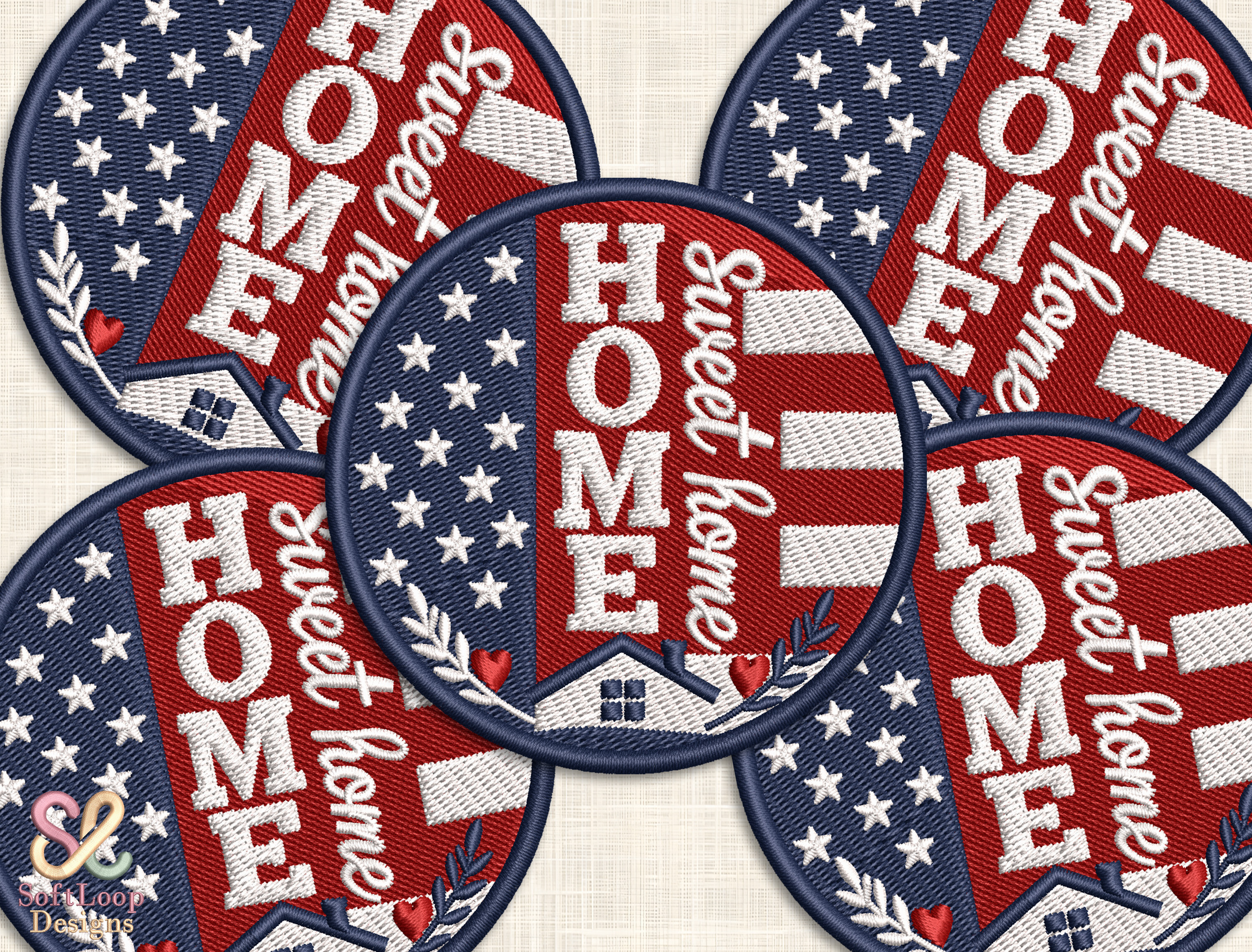 USA Flag House Patch Embroidery Design