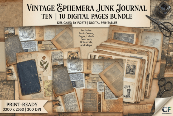 Vintage Ephemera Junk Journal Kit Grafik Hintegründe Von Heidi Vargas-Smith