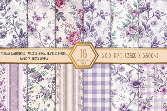Vintage Lavender Cottagecore Floral Gráfico Patrones de Papel Por Craftfiles-SVG