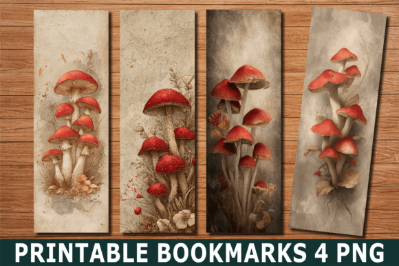 Vintage Red Botanical Mushroom Bookmark