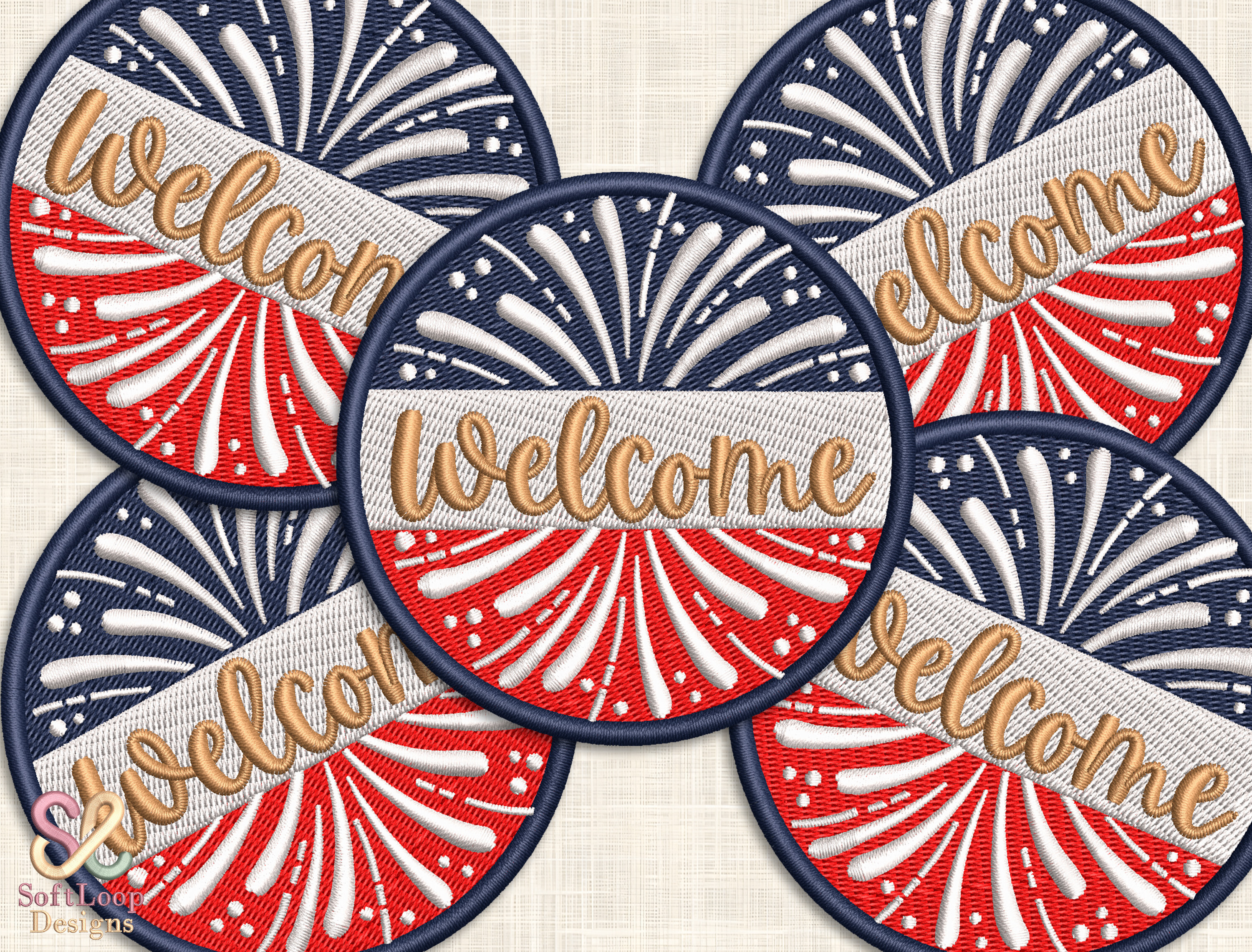 WELCOME Fireworks Patch Embroidery File