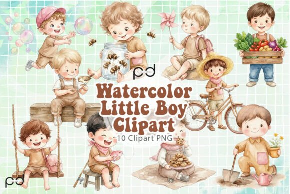 Watercolor Little Boy Graphics Graphic AI Generated By Padma.Design