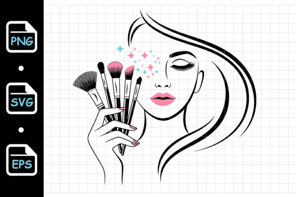 Woman with Makeup Brushes Beauty Logo Graphic Logos By Lalamooo