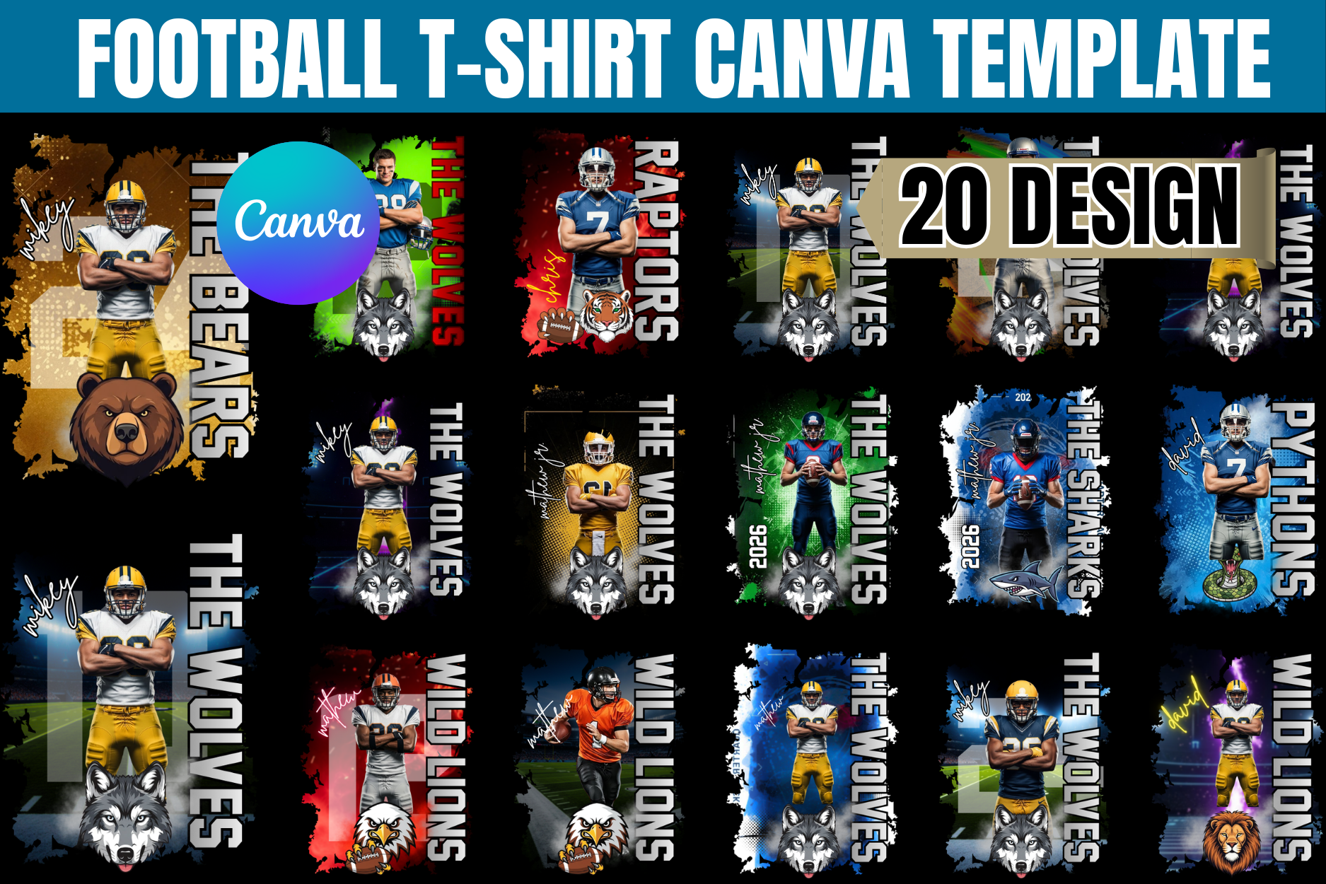 20 Football T-Shirt Canva Templates