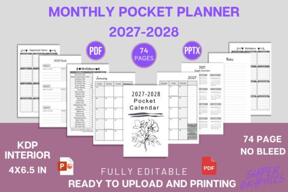 2027-2028 Pocket Planner Printable KDP