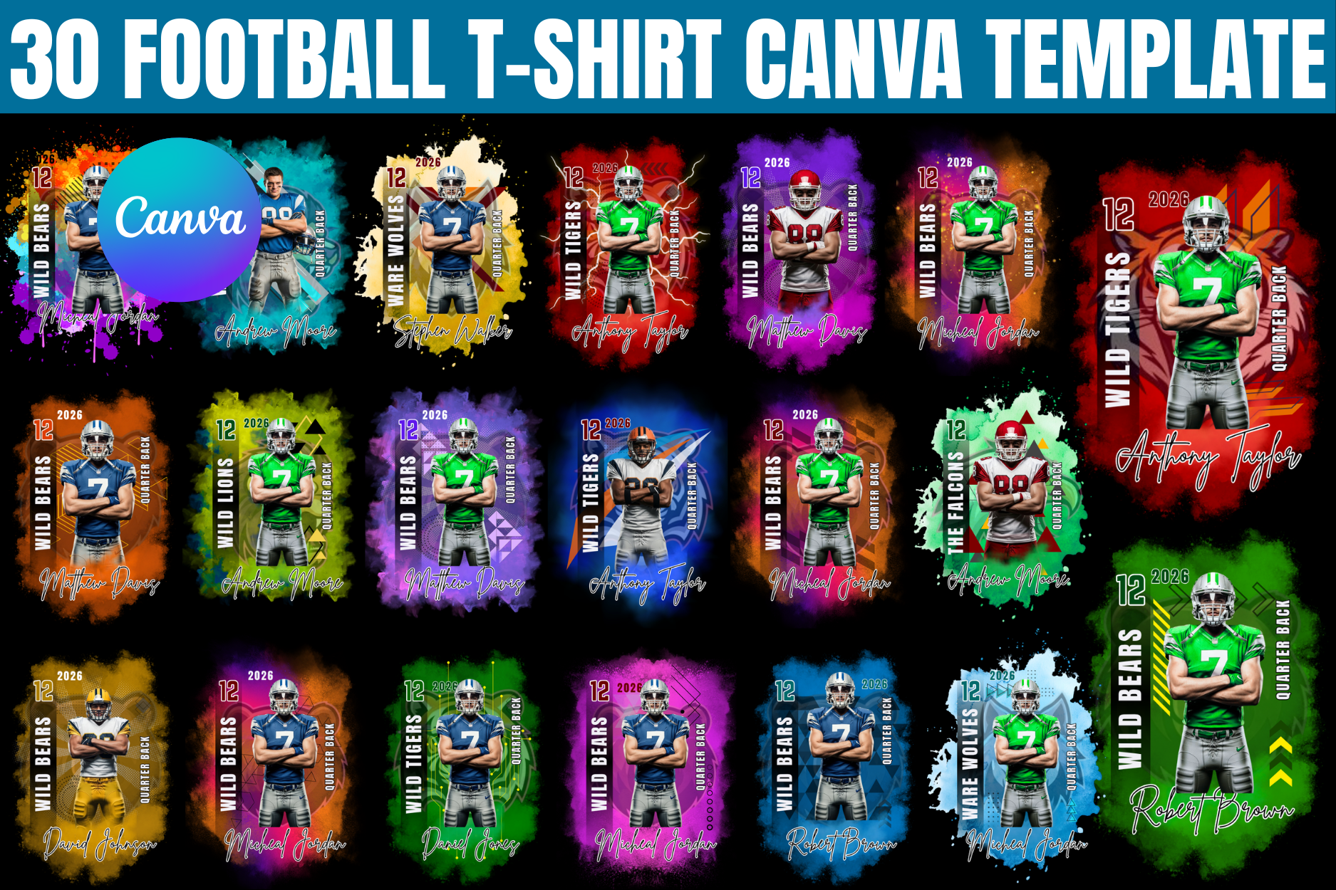 30 Football T-Shirt Canva Templates