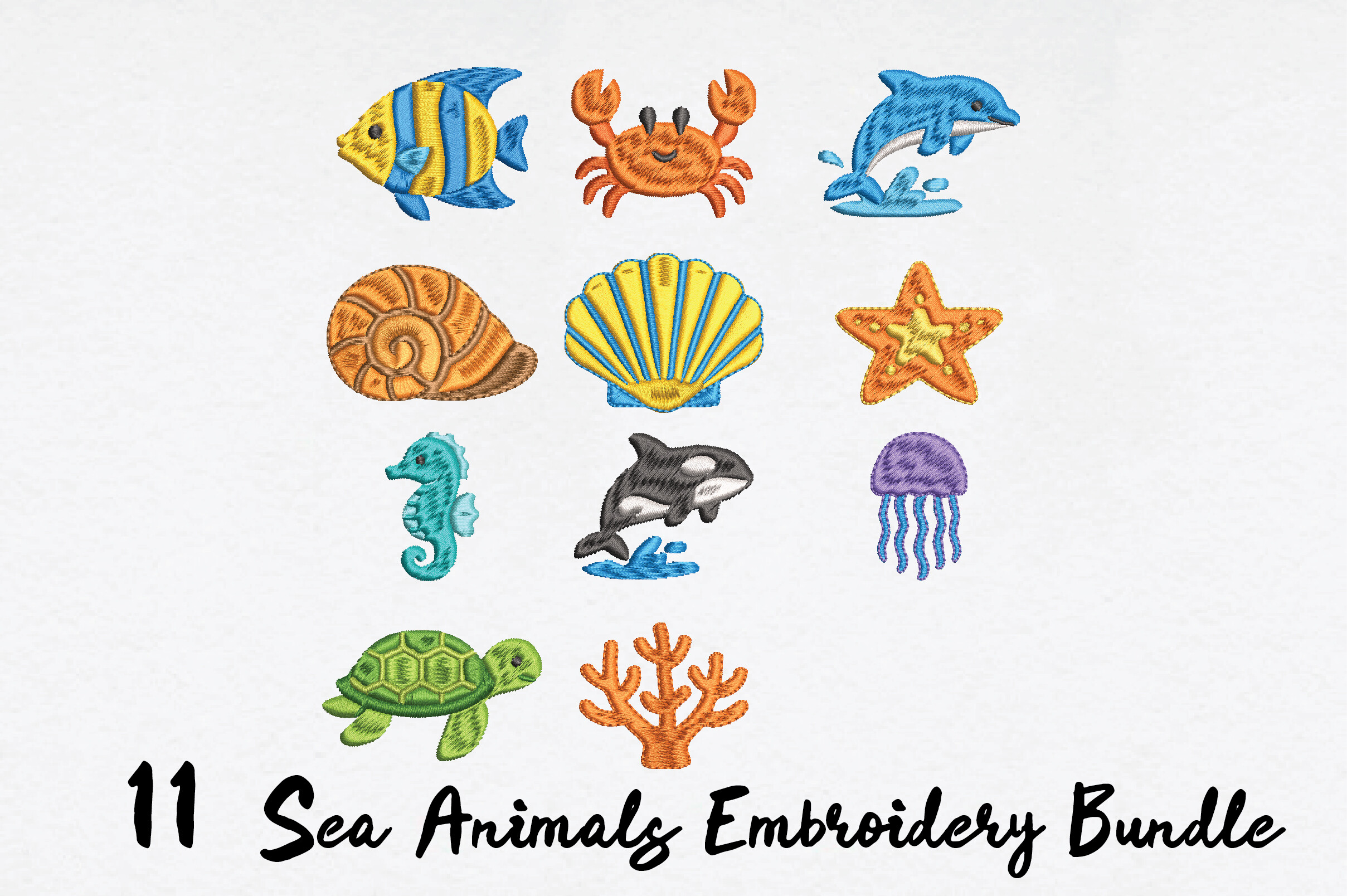 Beautiful 11 Sea Animals Embroidery