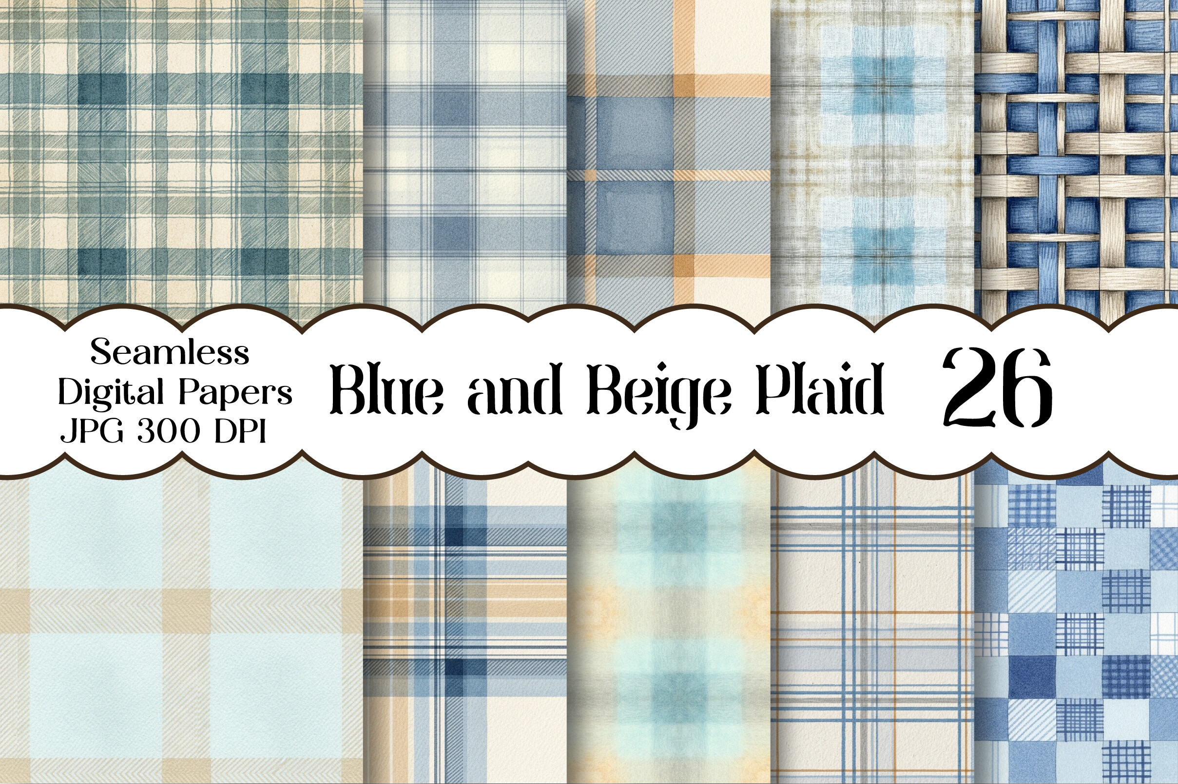 Blue and Beige Plaid Digital Paper Graphic by Designstock · Creative ...