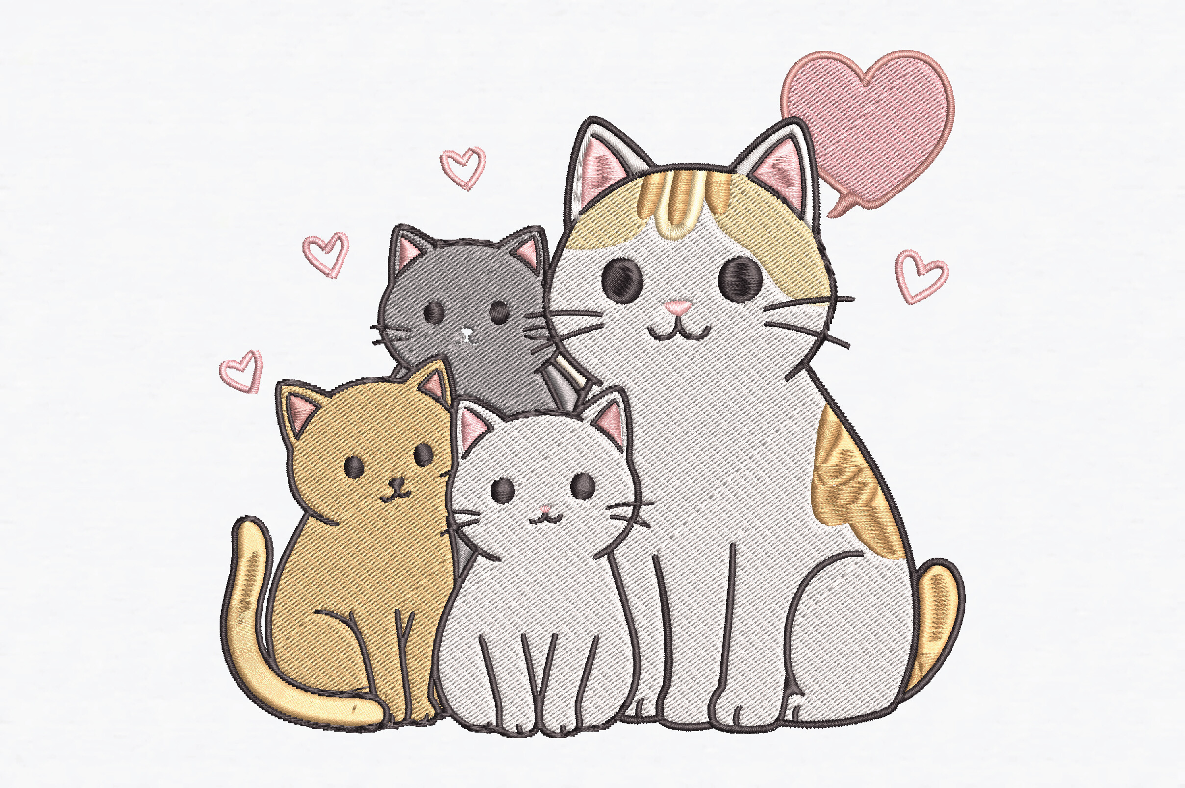 Cute Cat Family Embroidery Design