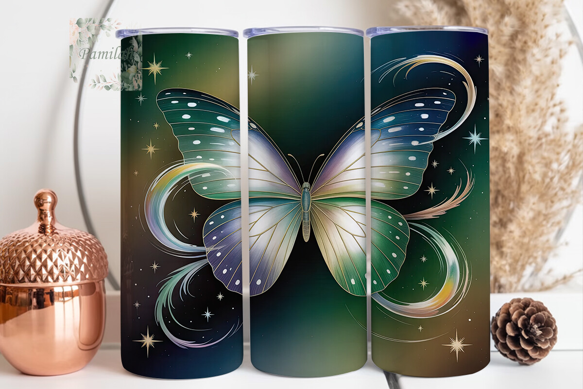 Ethereal Teal Butterfly 20oz Wrap Graphic by Pamilah · Creative Fabrica