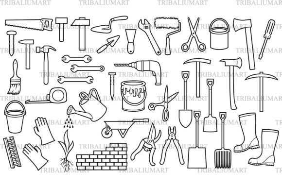 Garden Tools Thin Line Icons