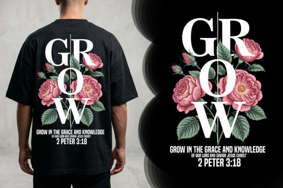Grow Grace Floral Christian T-Shirt Gráfico Diseños de Camisetas Por trendyhunt43