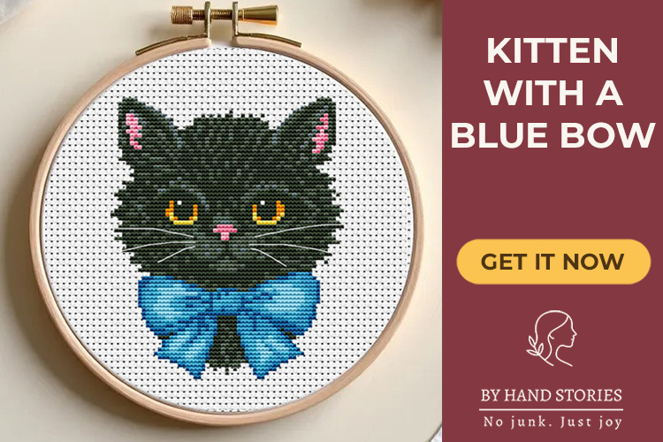 Kitten with a Blue Bow Cross Stitch PDF
