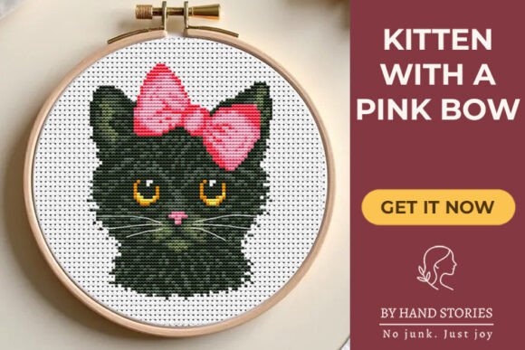 Kitten with a Pink Bow Cross Stitch Patt