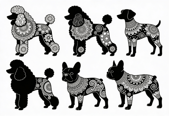 mandala dog silhouette clipart bundle svg for cricut framed boho wall art