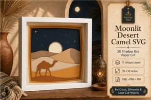 Moonlit Desert Camel Svg 3d Shadow Box