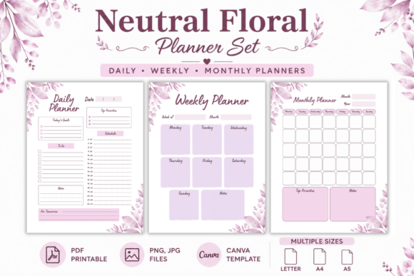 Neutral Floral Planner Set