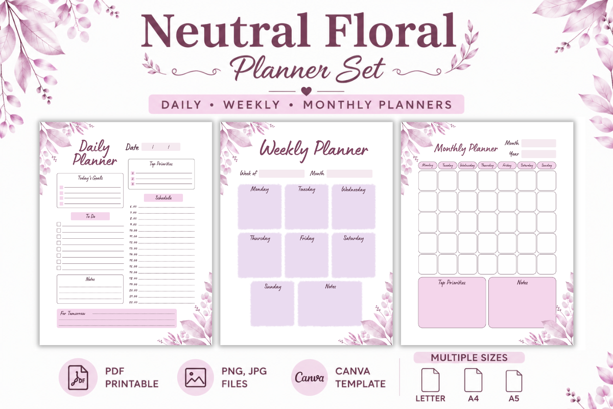 Neutral Floral Planner Set