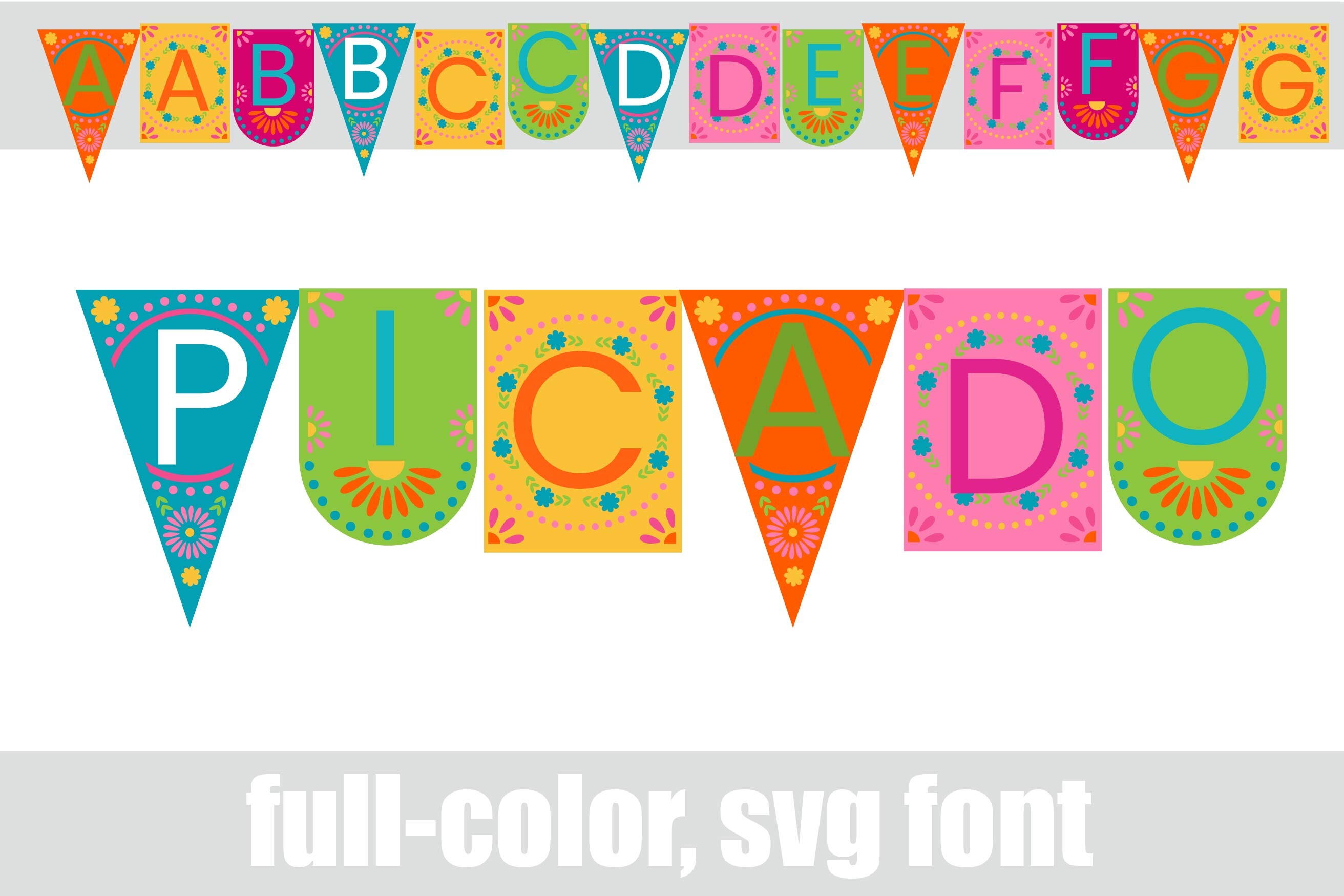 Picado font preview, papel picado inspired decorative design