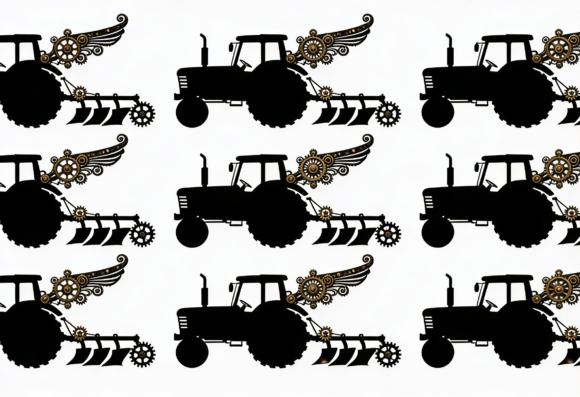 Steampunk Tractor Silhouette with Wings