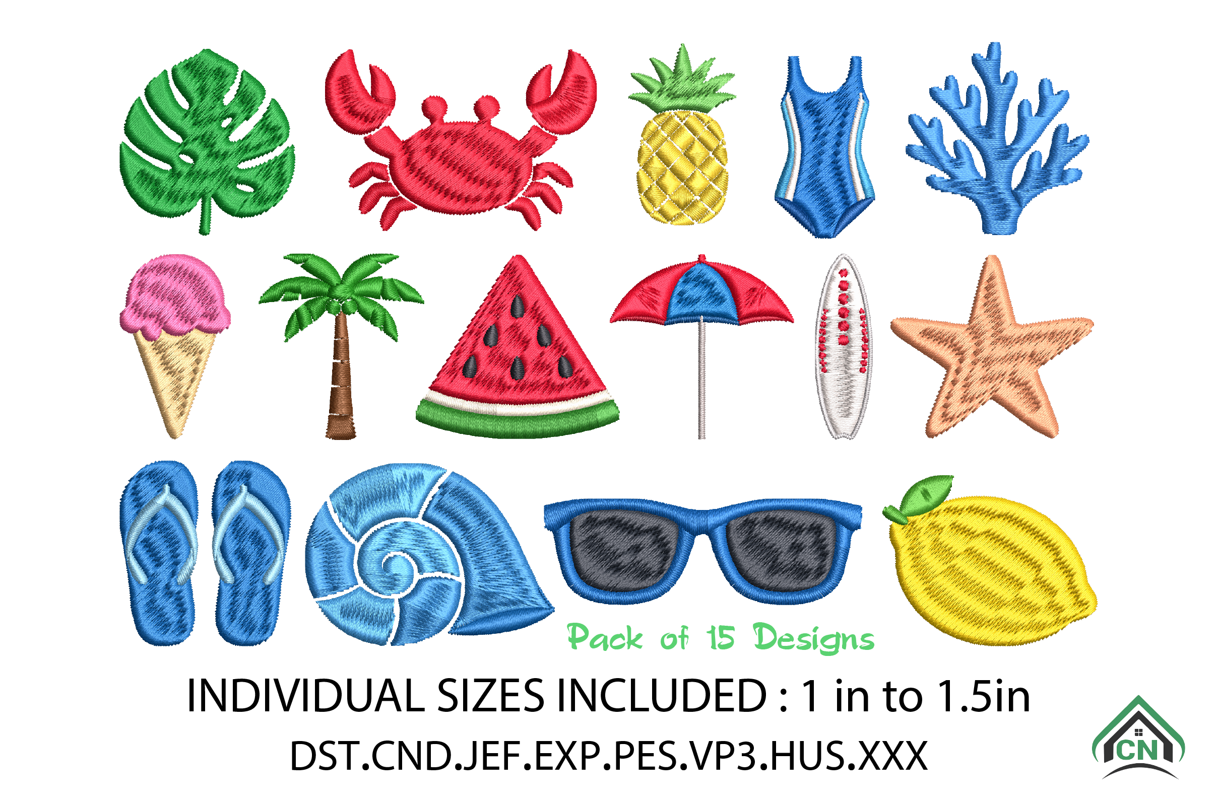 Summer Beach Icons Embroidery