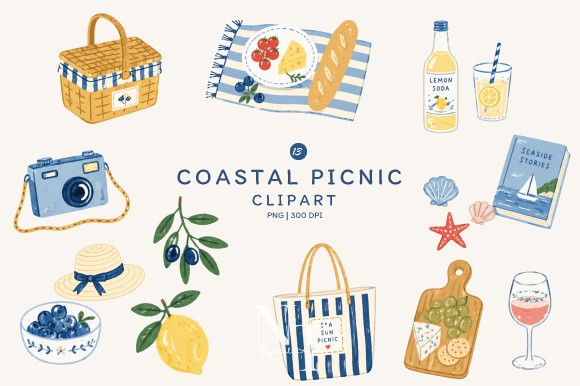 Summer Coastal Picnic Clipart PNG