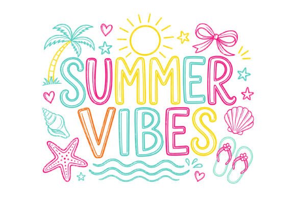 Summer Vibes Beach Doodle Design Graphic T-shirt Designs By Design Station