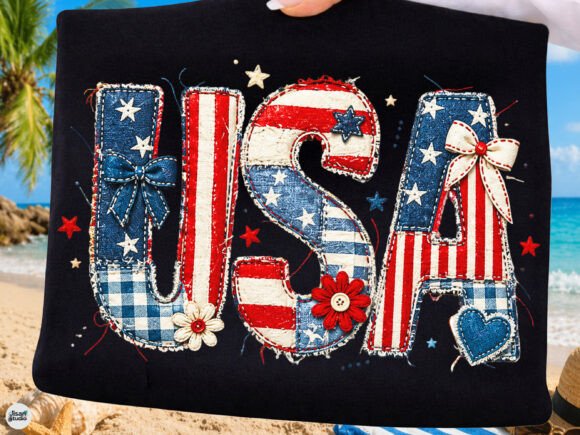 USA Patchwork PNG Coquette Patriotic Bow Graphic T-shirt Designs By JisanStudio