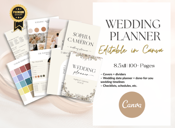 Wedding Planner Canva Templates Editable Graphic Planners & Schedules By ModernAstic
