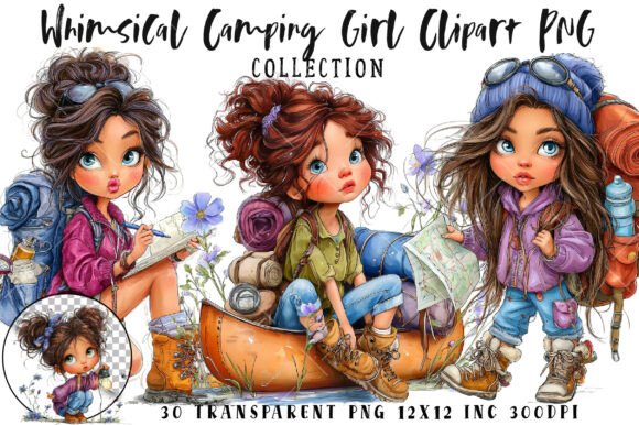 Whimsical Camping Girl Clipart PNG