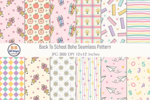 Back to School Paper Pattern Background Gráfico Patrones de Papel Por BB Art Designs