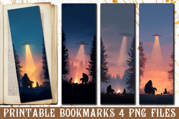 Bigfoot Campfire UFO Sunset Bookmark