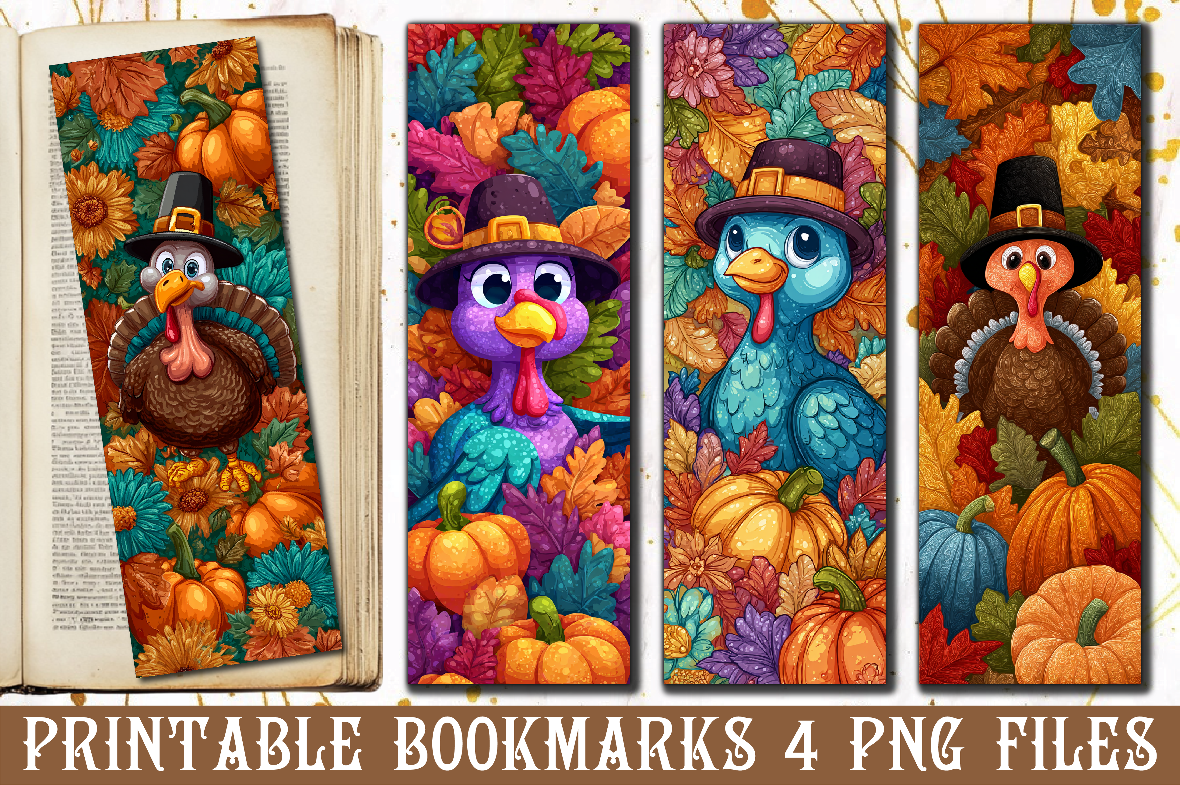 Cartoon Turkey Pilgrim Hat Bookmark