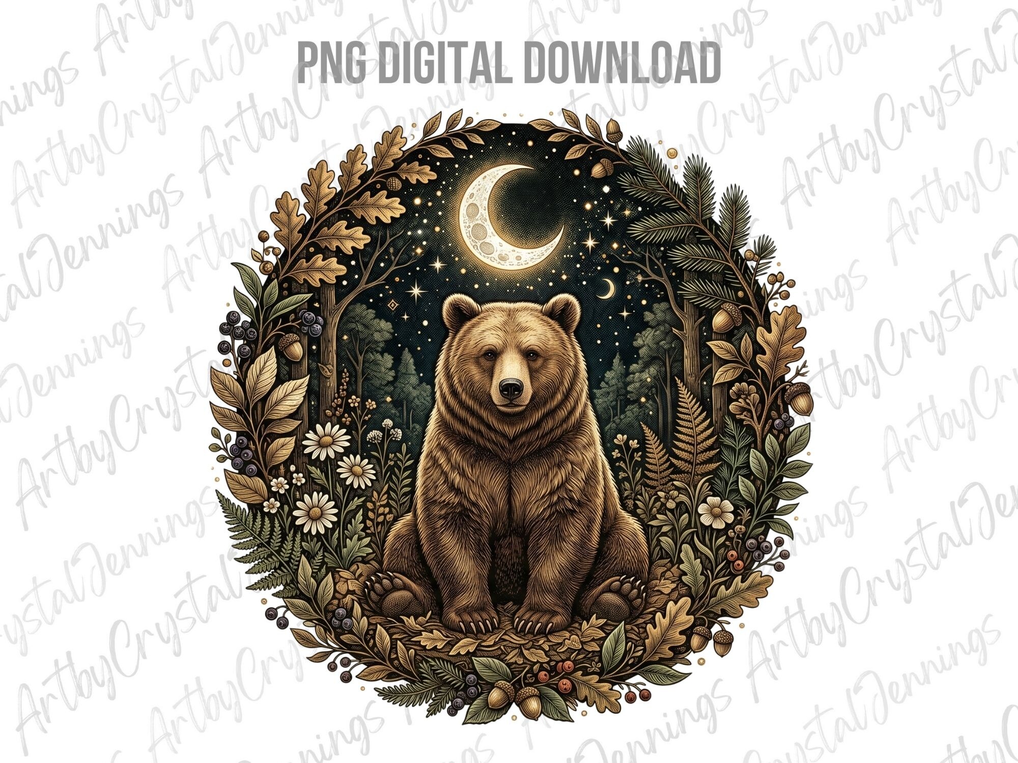 Celestial Moon Bear Forest Animal PNG