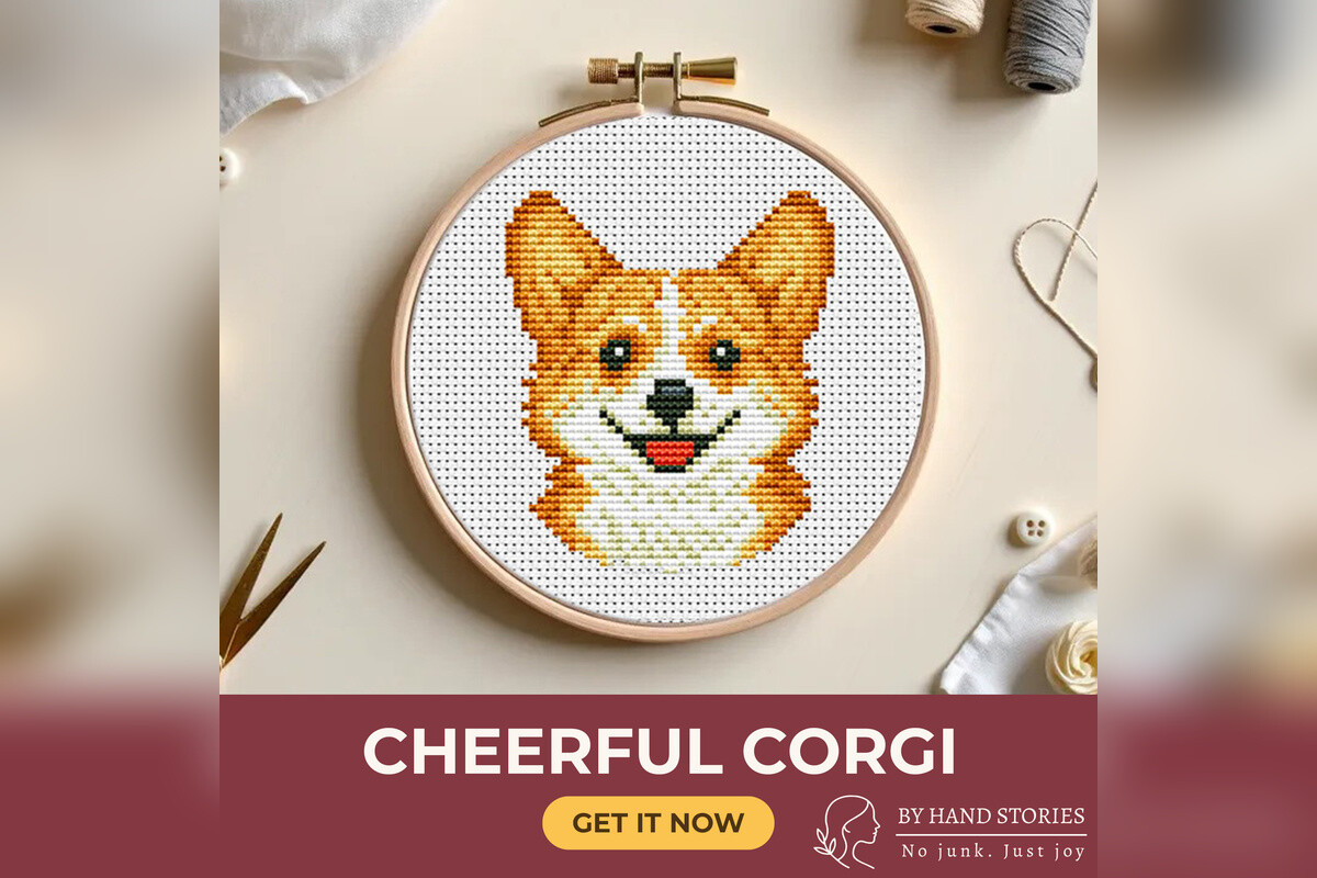 Cheerful Corgi Cross Stitch Pattern PDF