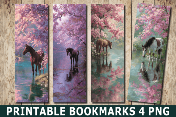 Cherry Blossom Horse Scenic Bookmark
