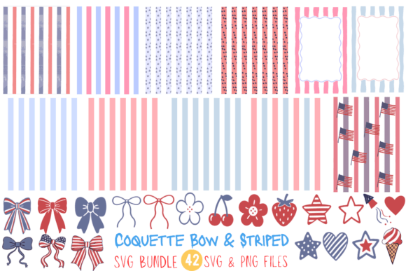 Coquette Bow &Striped 4th of July Bundle Graphic T-shirt Designs By Lazy Cat Co.