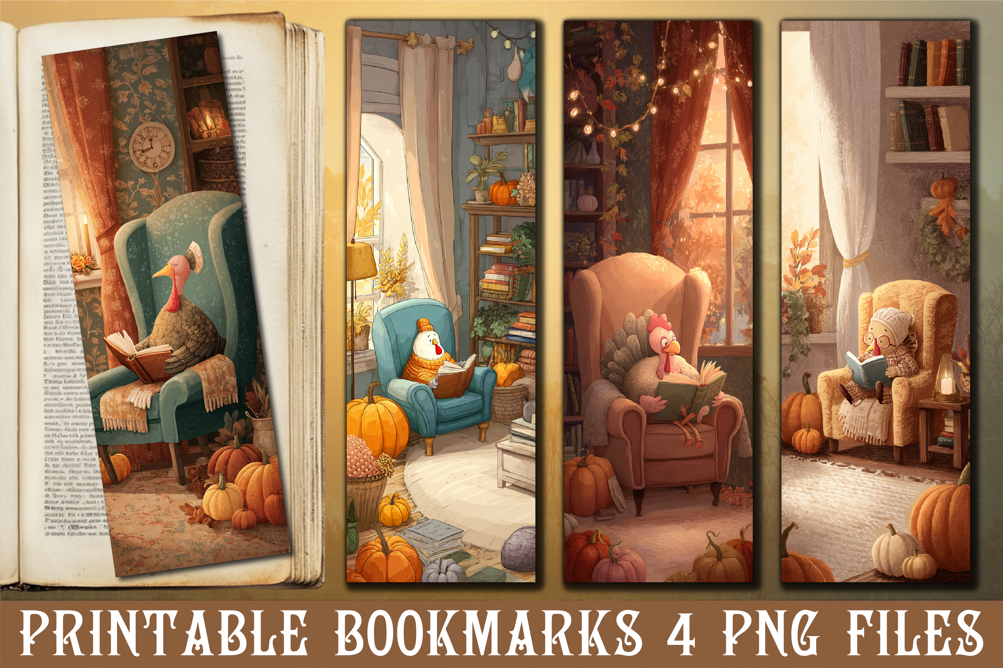 Cozy Reading Turkey Library Bookmark