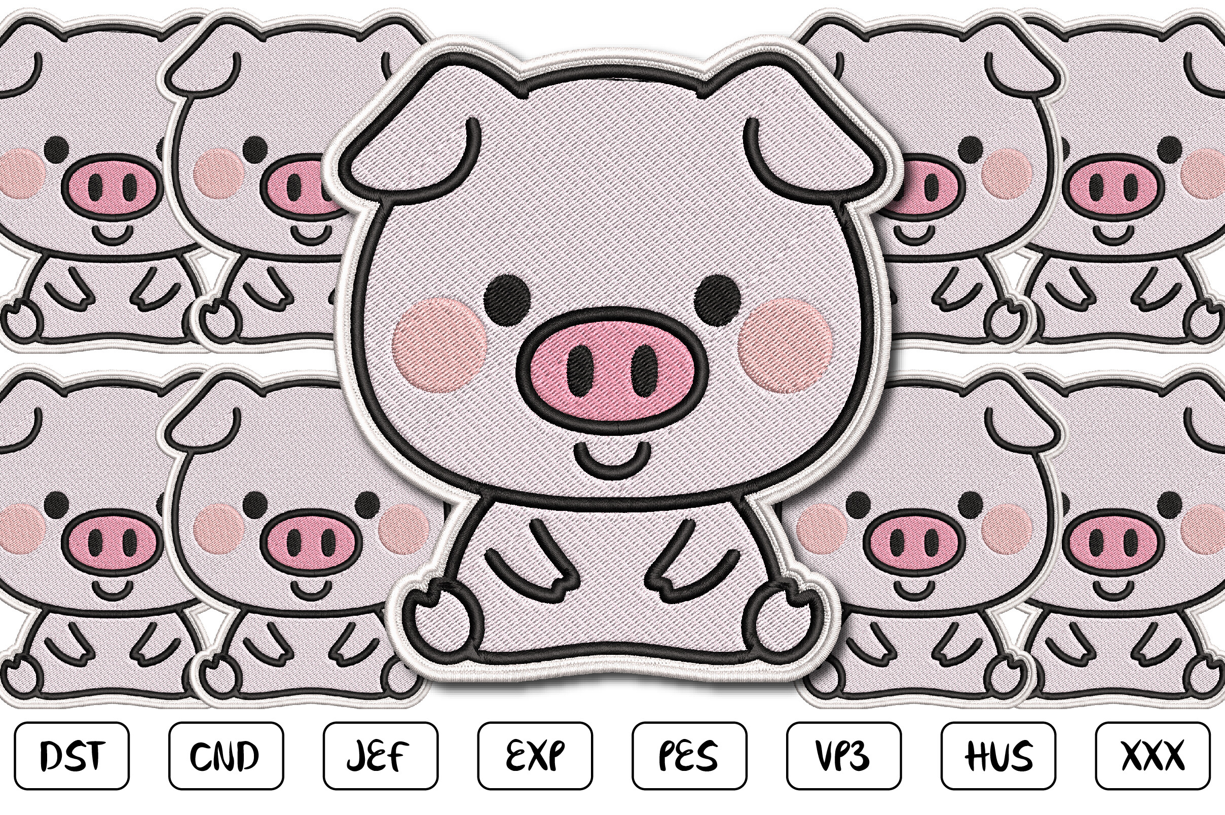 Cute Pig Patch Embroidery Design