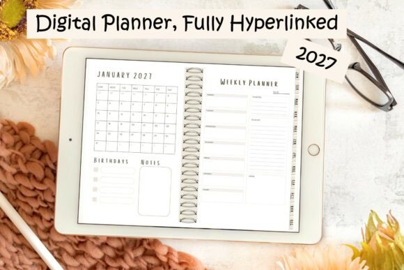 Digital Planner 2027 Fully Hyperlinked. Graphic Planners & Schedules By The Paper Princess
