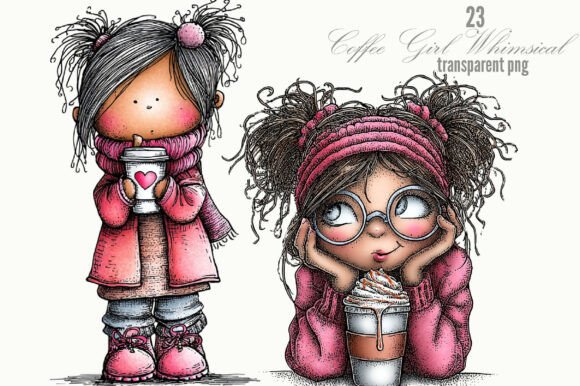 Enjoy Coffee Girl Whimsical Clipart Graphic Illustrations By king store