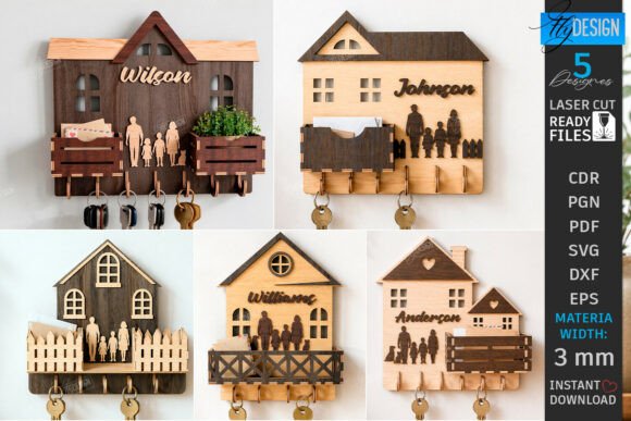 Family Key Holder Laser Cut Bundle | CNC Laser Cutting By flydesignsvg