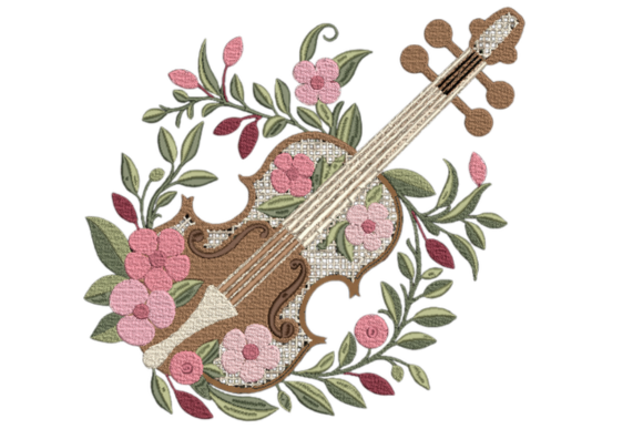 Floral Violin Embroidery Design