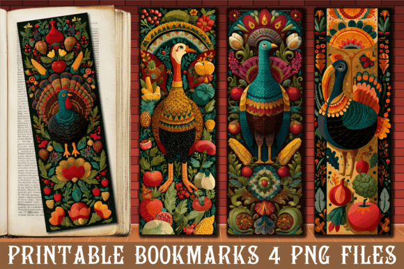 Folk Art Thanksgiving Turkey Bookmark
