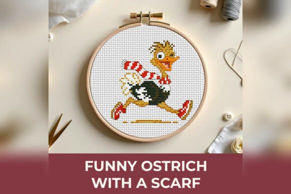 Funny Ostrich with a Scarf Cross Stitch