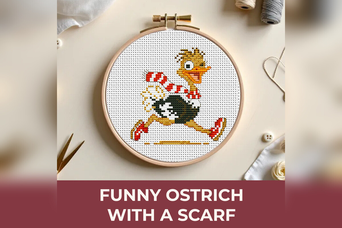 Funny Ostrich with a Scarf Cross Stitch