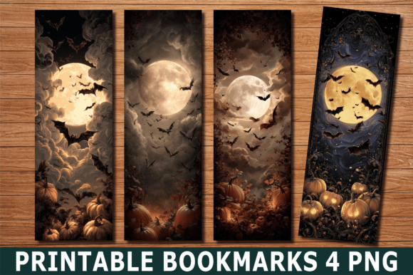 Gothic Bat Full Moon Pumpkin Bookmark